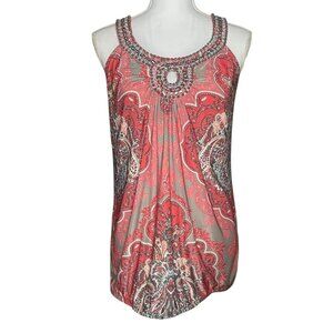 INC International Concepts Medium Embellished Sparkly Beaded Tank Paisley Y2K